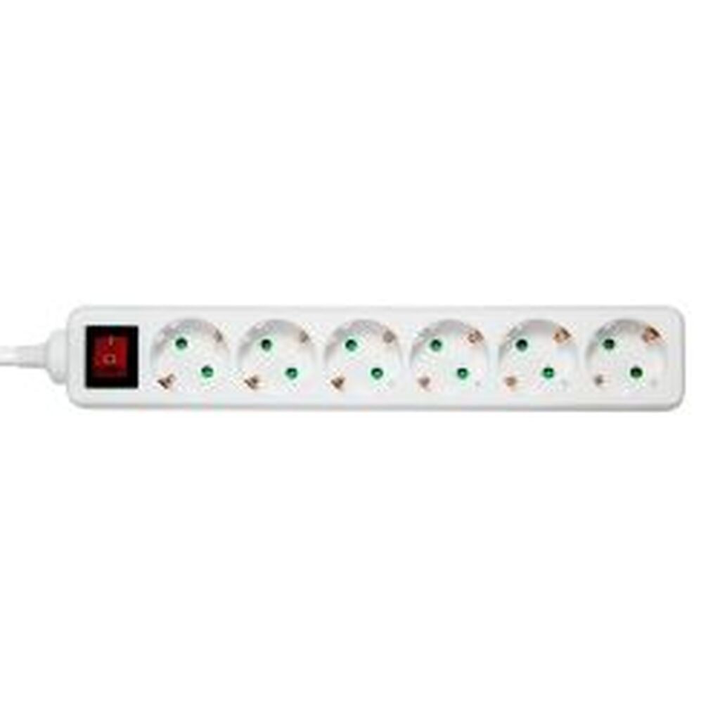 Deltaco Outlet 6xcee 7/3 1xcee 7/7 Switch 3m White - Stikdåse