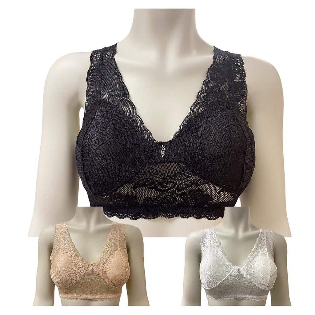 Lace Comfort BH (3 stk. i 3 farver uden bøjle) - XL