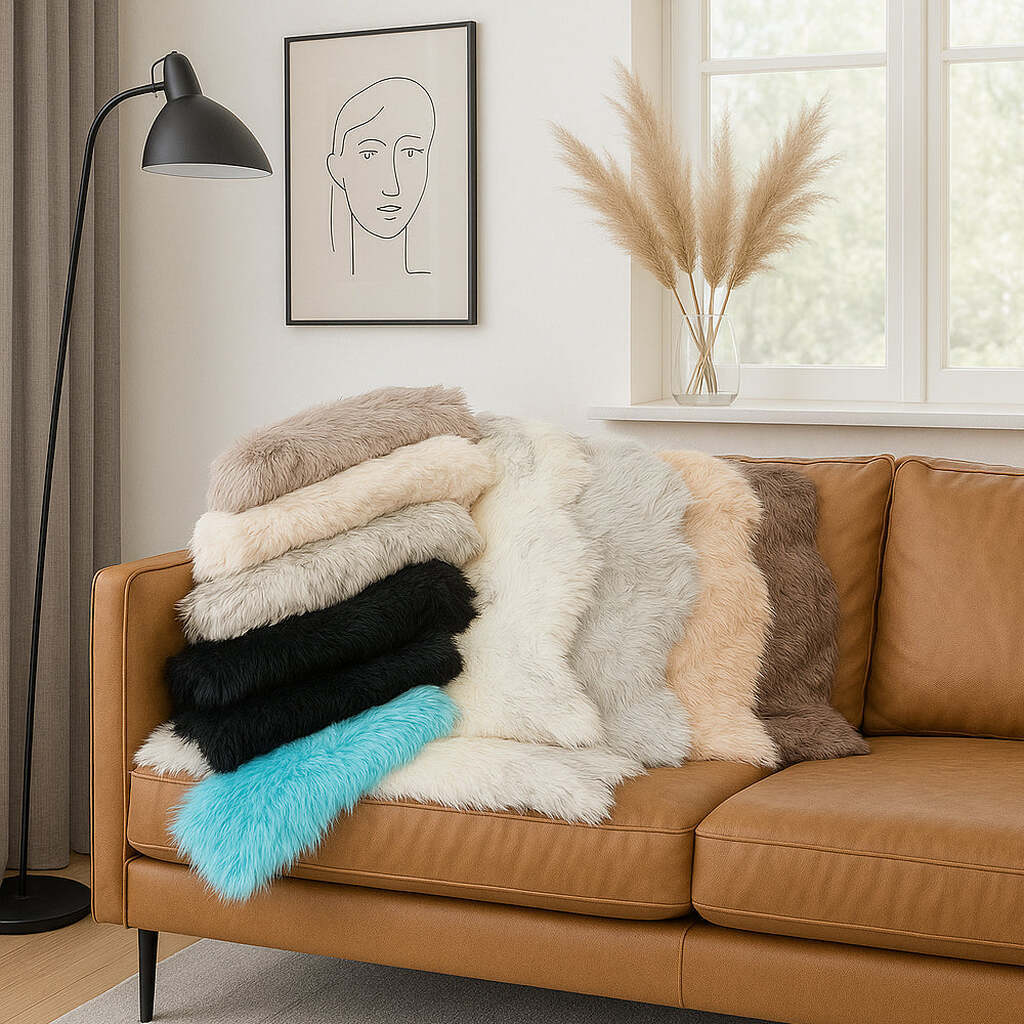 Bløde, farverige faux fur-miniÂ­tæpper - Sort