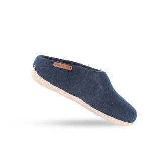 Uldtøffel (100% ren uld) m/sål i skind  - Dansk Design fra SHUS - blaa / 36