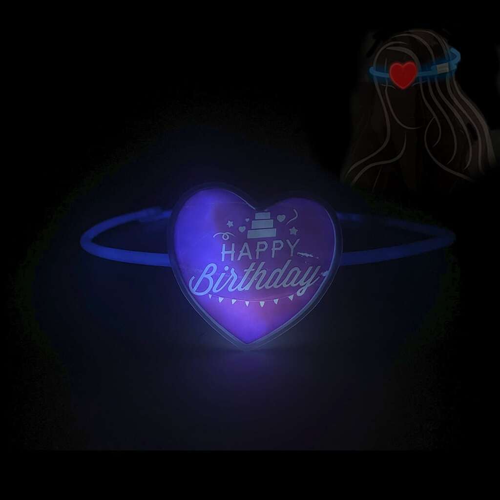 Hårbånd m/hjerte- Selvlysende glow stick - 3 modeller - Happy Birthday pink