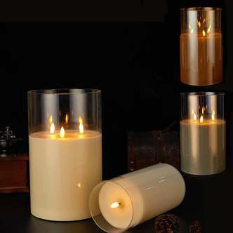 LED Stearinlys med 3 flammer -1 stk.  -  Ø15 x 25 cm - Guld, Grå eller Hvid - Grå