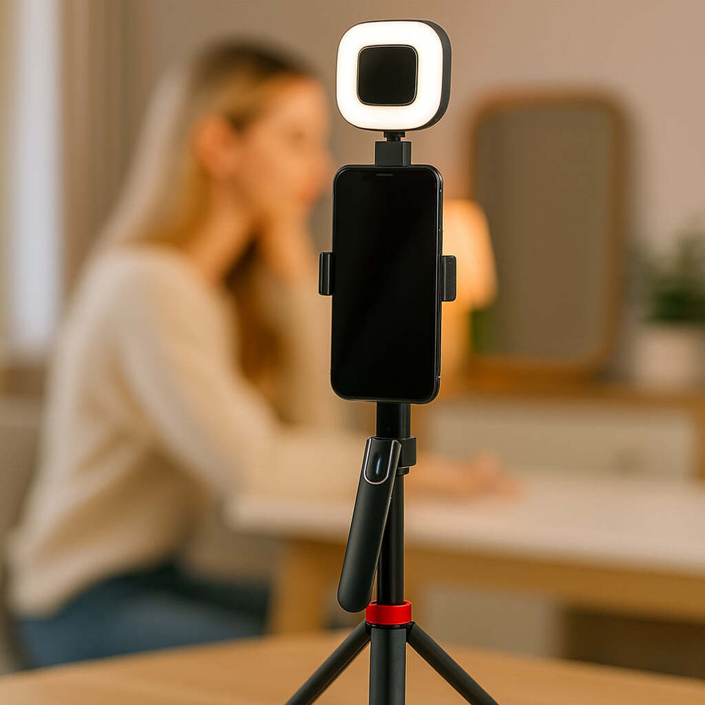 Selfiestick m/Intelligent Ansigtssporing inkl. lys (følger dig automatisk når du bevæger dig) - Q185