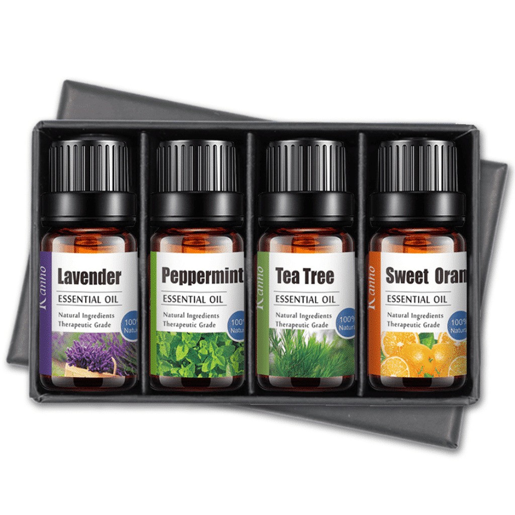 Æteriske olie kit (4 x 10 ml) - 100 % ren og naturlig - Lavendel, Pebermynte, Teatree, Appelsin (sweet orange)