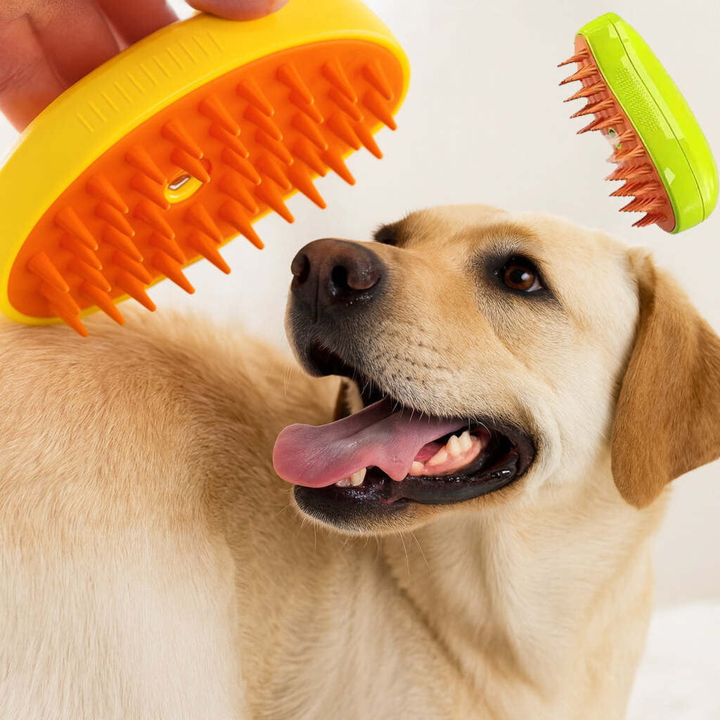 Hund- og Kattebørste 3-i-1 m/Sprayfunktion & Massage - Grøn