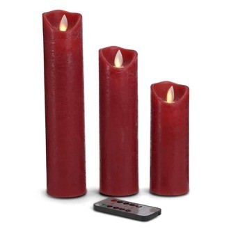 LED stearinlys - 3 stk. - 15/20/25 cm - m/3D flamme - (flere farver) - Rød