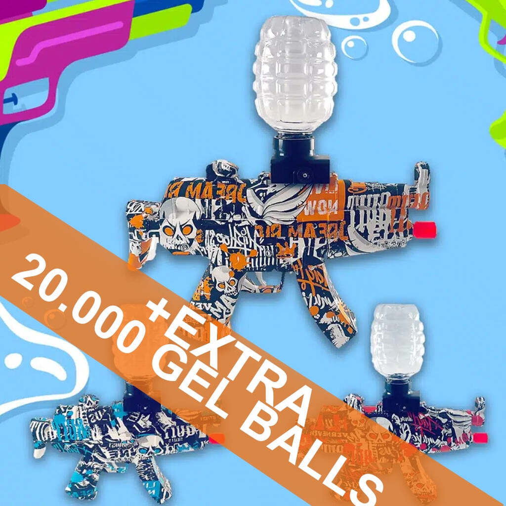 Gel Blaster Elektrisk Maskinpistol - inkl. gelékugler - rækkevidde på 20+ meter - (Ekstra stort batteri) - Orange