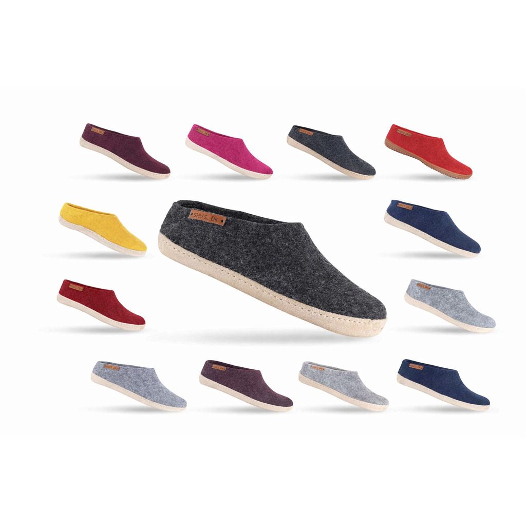 Uldtøffel (100% ren uld) m/sål i skind - Dansk Design fra SHUS - blaa / 45