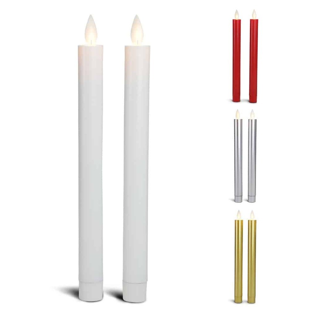 LED kronelys plastik - 2 stk. - 22,2 cm - m/3D flamme - (flere farver) - Rød