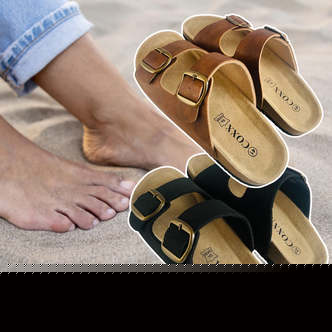 Bio sandaler i læder  -  med skålet hæl og tågreb - brune eller sorte - - Sort str. 39