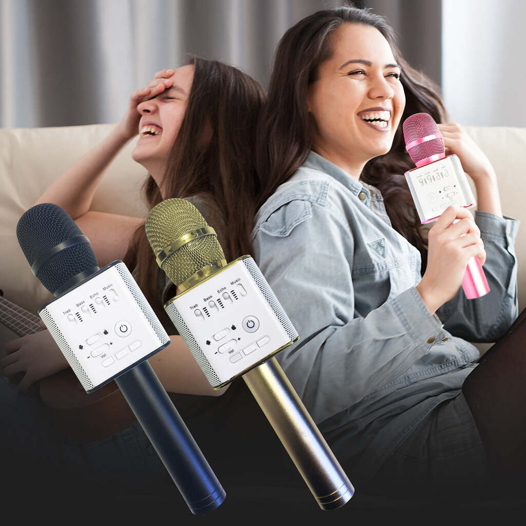 Karaoke Mikrofon Bluetooth med Højttaler - Lyserød