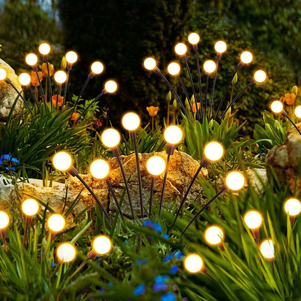 Ildfluelys til haven (2-pak)  -  Solcellelamper på spyd, 70 cm, 6 LED