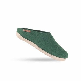 Uldtøffel (100% ren uld) m/sål i skind  - Dansk Design fra SHUS - groen / 43