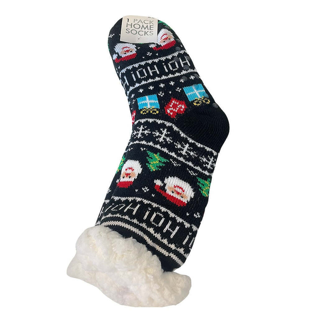 Hyggesokker med julemotiv - flere forskellige print - unisex - - Sort m/julemand EU 39-42