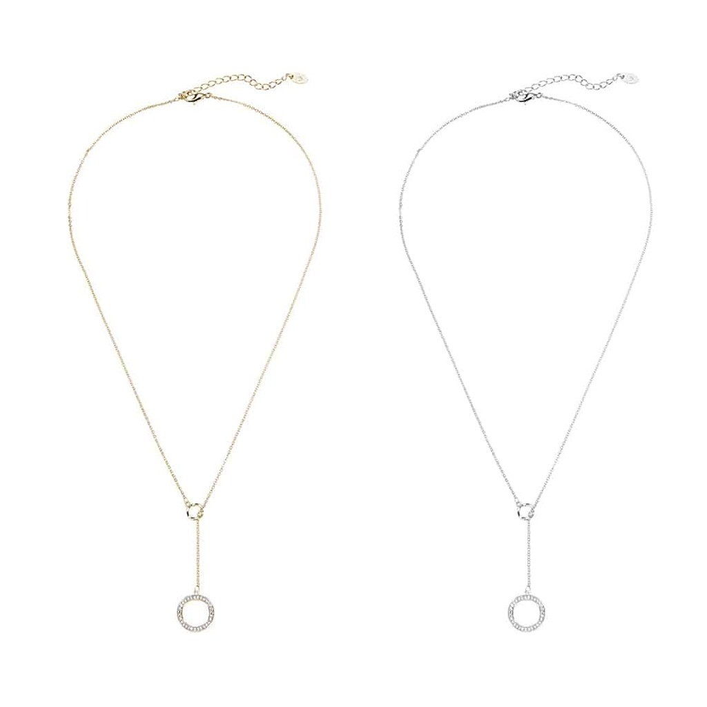 Halskæde, guld- eller sølvfarvet, vedhæng udformet som ring med små sten, justerbar - Sølv