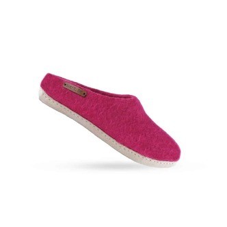 Uldtøffel (100% ren uld) m/sål i skind  - Dansk Design fra SHUS - pink / 43