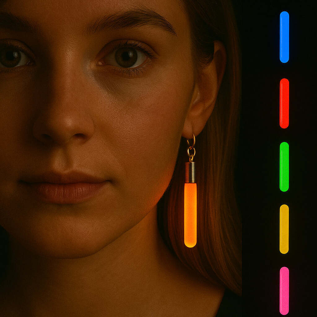 Glow-in-the-dark øreringe  -  Skru op for lyset og festen! - Rød