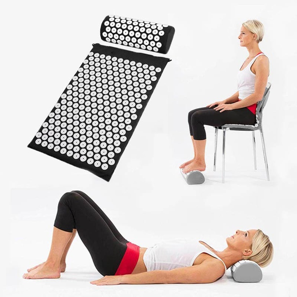 Akupressursæt med måtte og pude - Sort