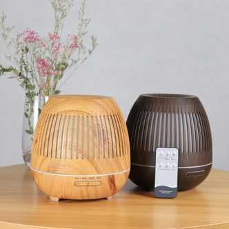 Aroma Diffuser 400 ML m/fjernbetjening - Stilren i brunt og lyst træ - - Brun