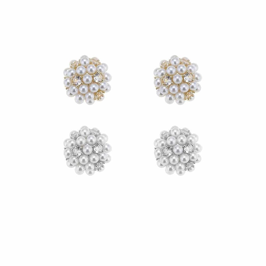 Ørestikker med små perler og sten, guld eller sølv - Sølv