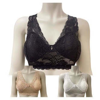 Lace Comfort BH (3 stk. i 3 farver uden bøjle) - L