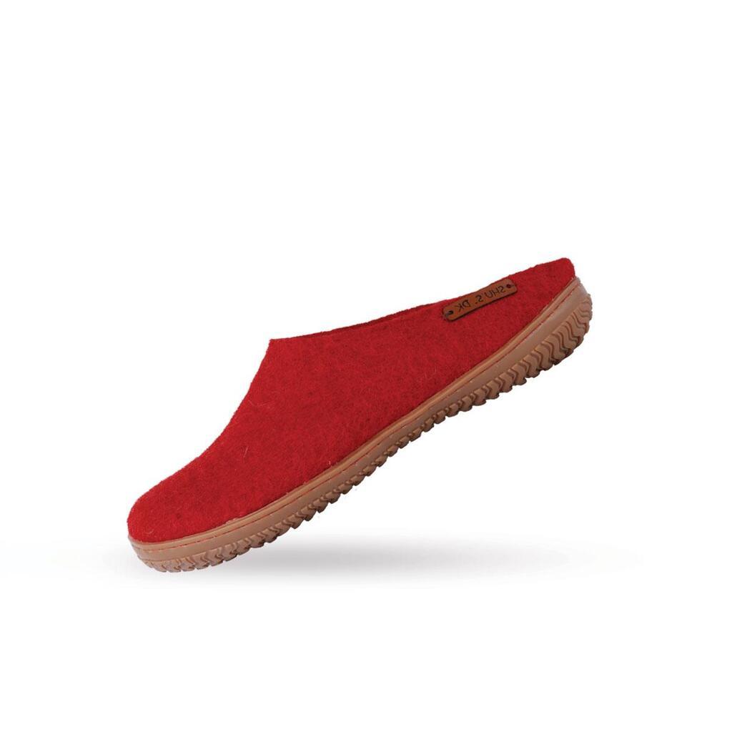 Uldtøffel (100% ren uld) m/Gummisål -Dansk Design fra SHUS - roed / 43