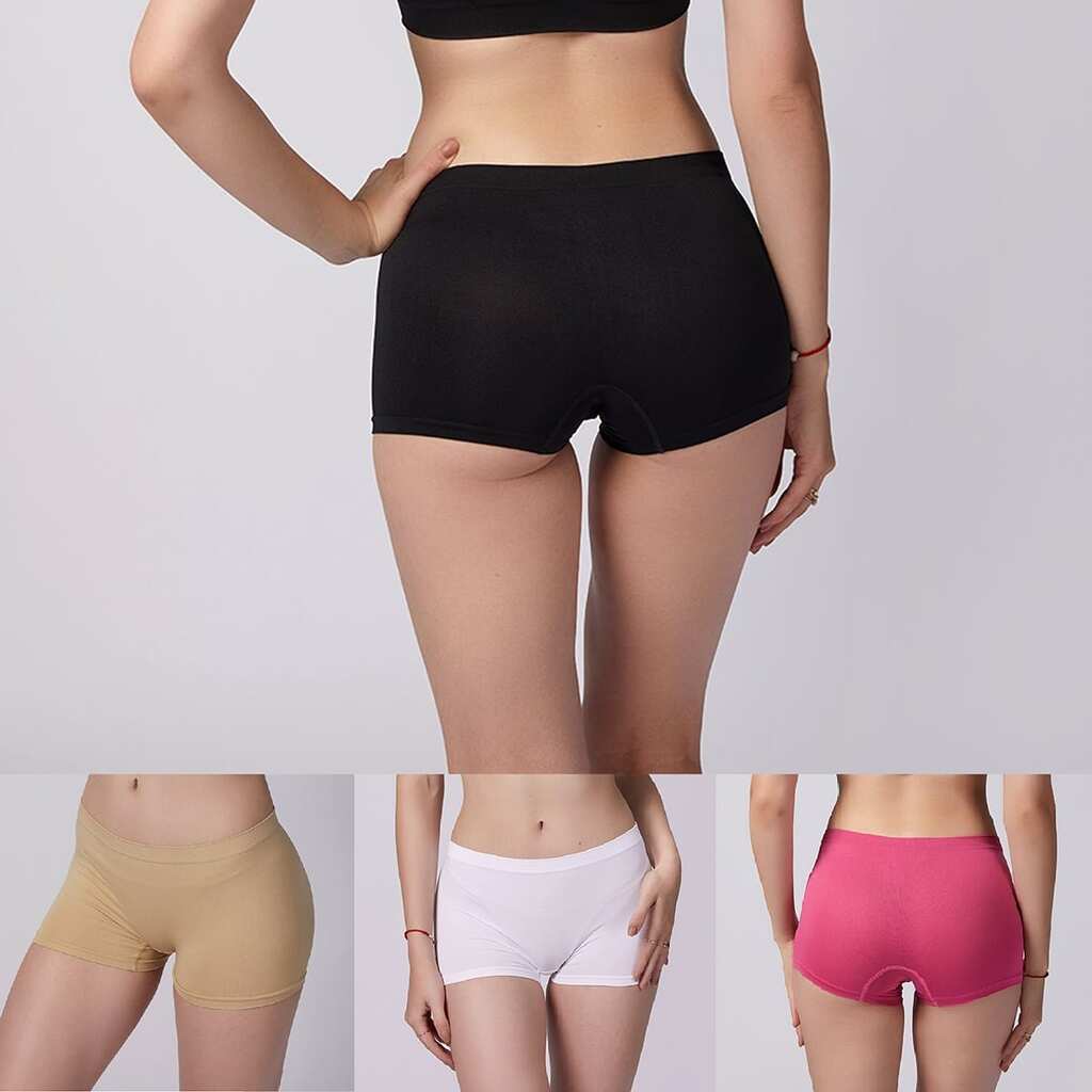 Hotpants - Hipster 5-stk. pakke (flere forskellige farver) - XXL - 1 pink, 1 lilla, 1 beige, 1 sort, 1 hvid