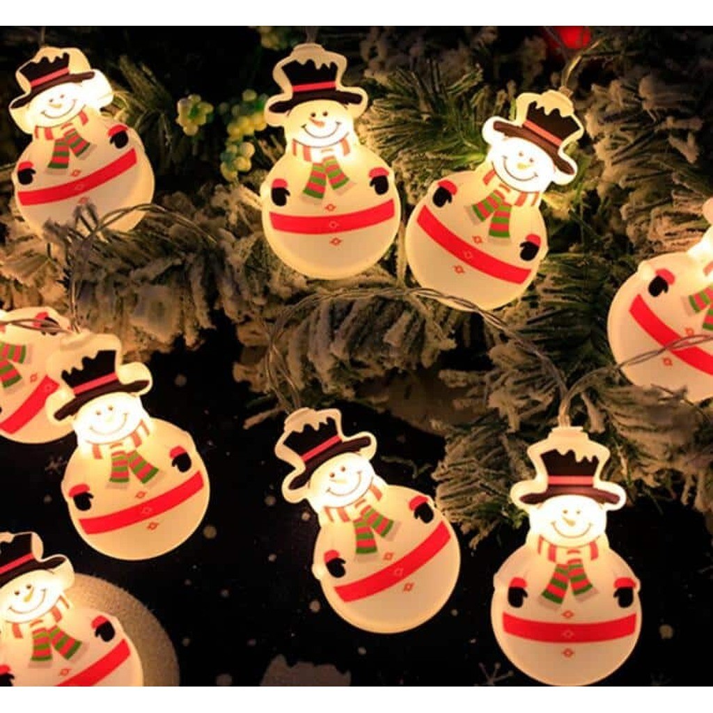 Lyskæde 2 Meter med 10 Glade Snemænd m/sort hat - Batteridrevet -