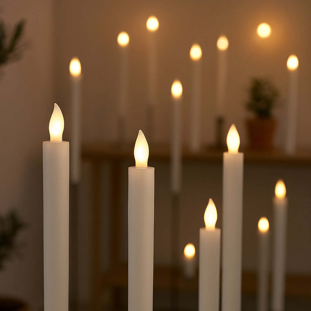 LED kronelys i ægte voks  -  6 stk.  -  24,5 cm  -  m. timerfunktion