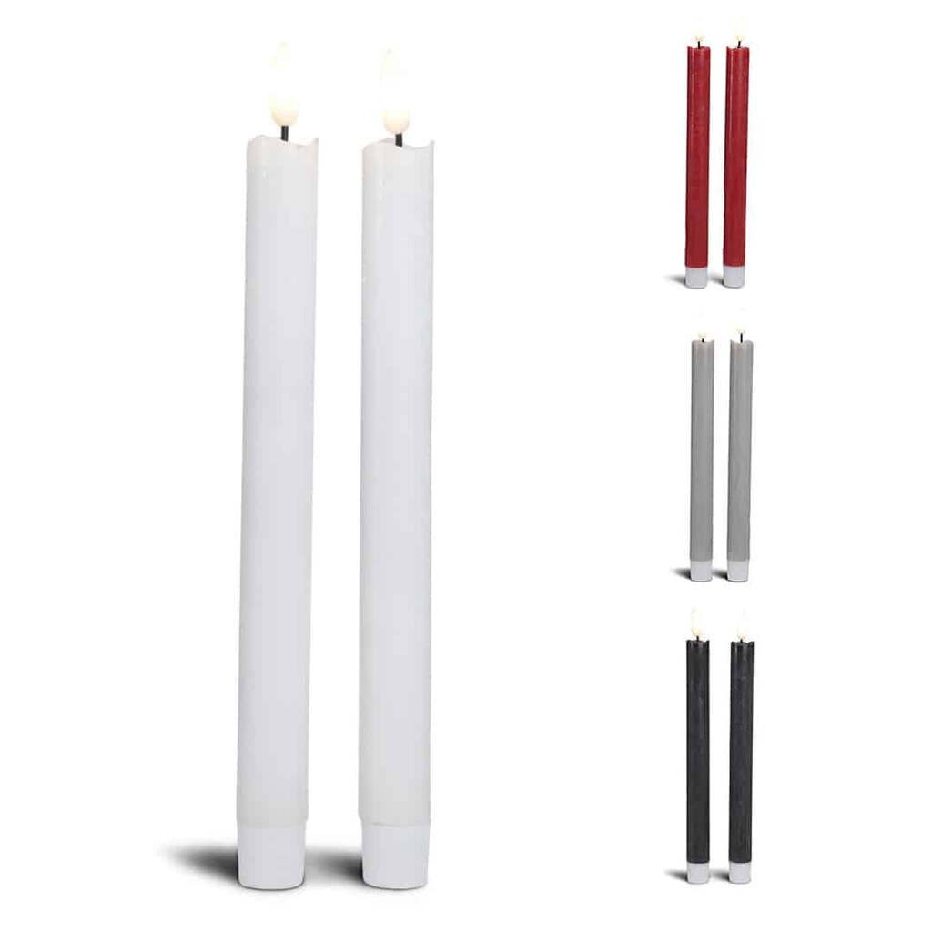 LED kronelys stearin - 2 stk. - 22,2 cm - m/3D flamme - (flere farver) - Hvid