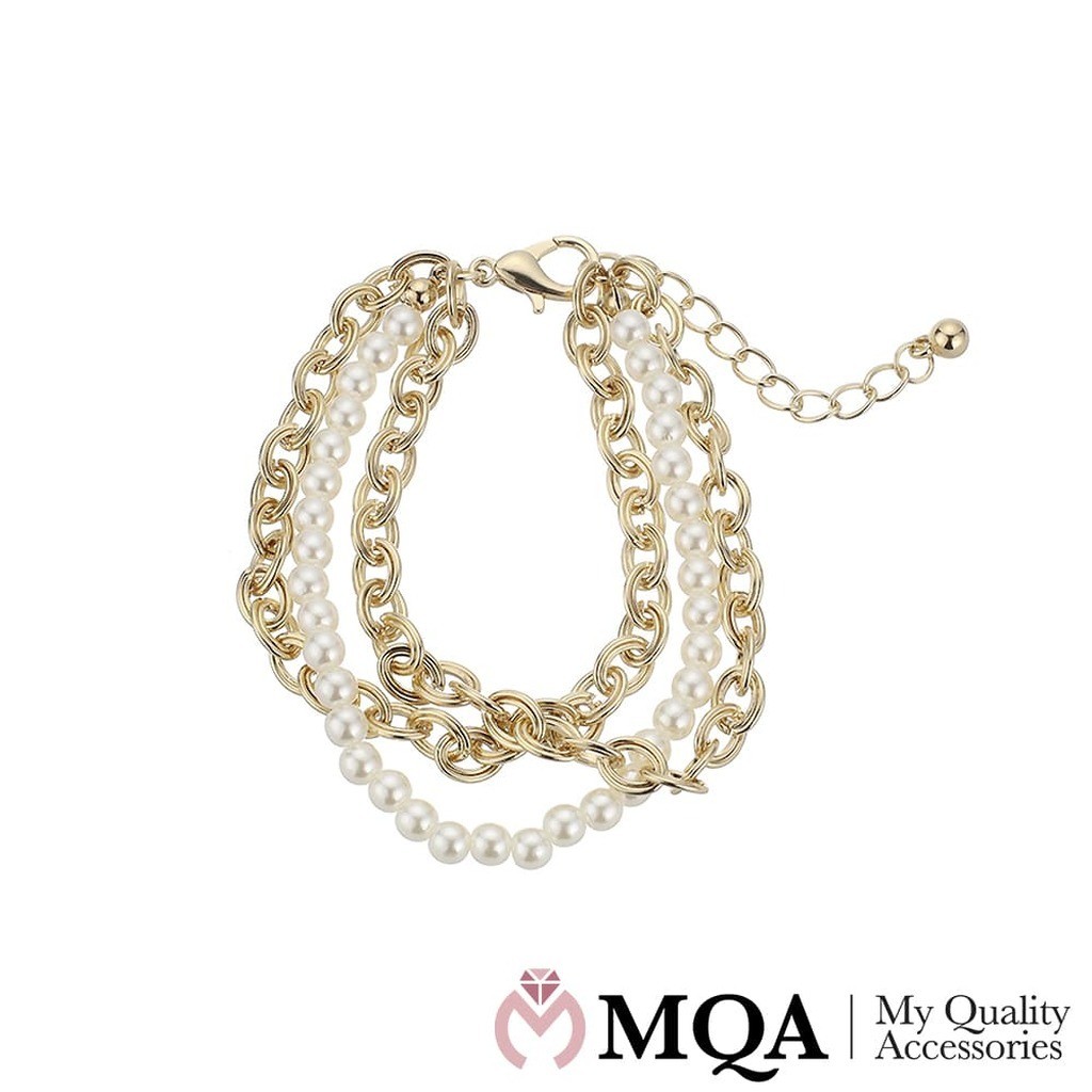 Armbånd, guldfarvet, 3-i-1, perler, justerbar