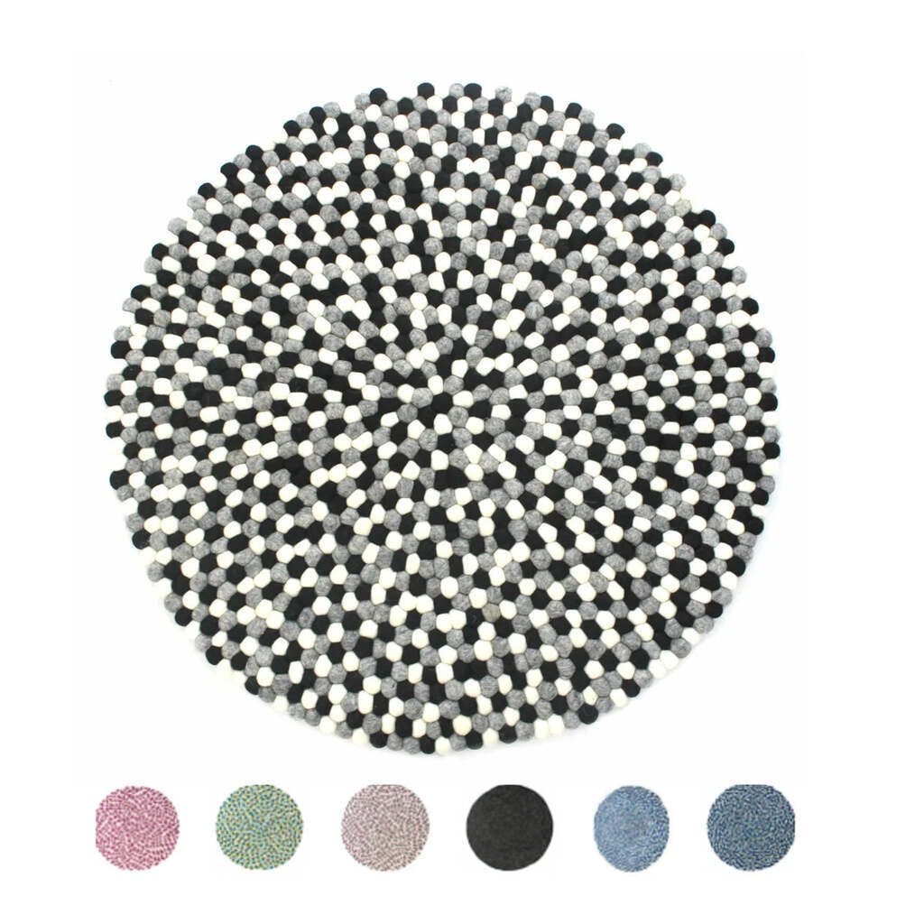 Kugletæppe i 100% ren Nepal uld (Fås i flere forskellige farver og størrelser) - 200 cm / Lyserød grå og hvid