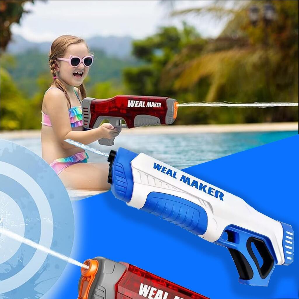 Elektrisk Kraftfuld Vandpistol der selv suger vand op når den genlader - Pink