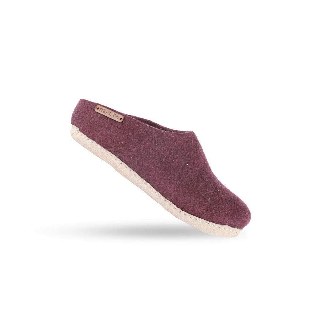 Uldtøffel (100% ren uld) m/sål i skind  - Dansk Design fra SHUS - lilla / 37