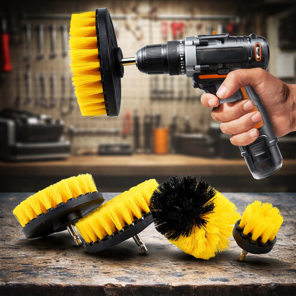 4-i-1 børstesæt til boremaskine  -  effektiv rengøring uden knofedt