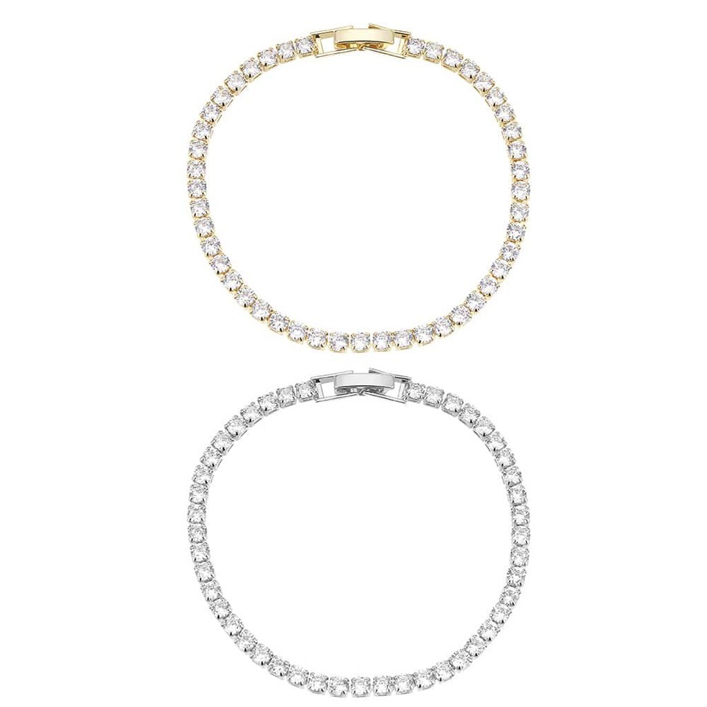 Armbånd, guld- eller sølvfarvet, mange glimtende sten, justerbar - Guld