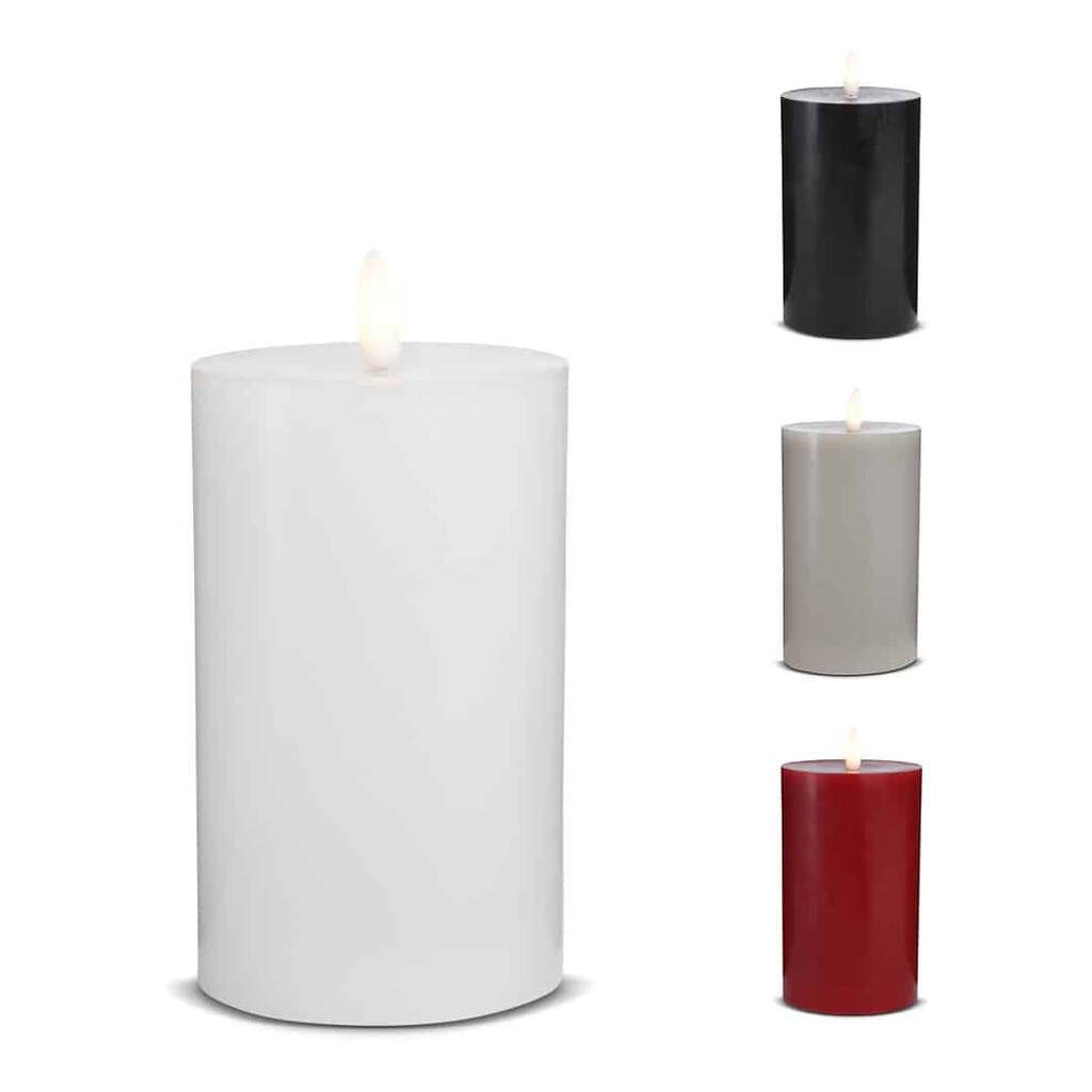 LED Stearinlys - 1 stk. - ø7,5 x 15 cm - m/3D flamme - (flere farver) - Sort