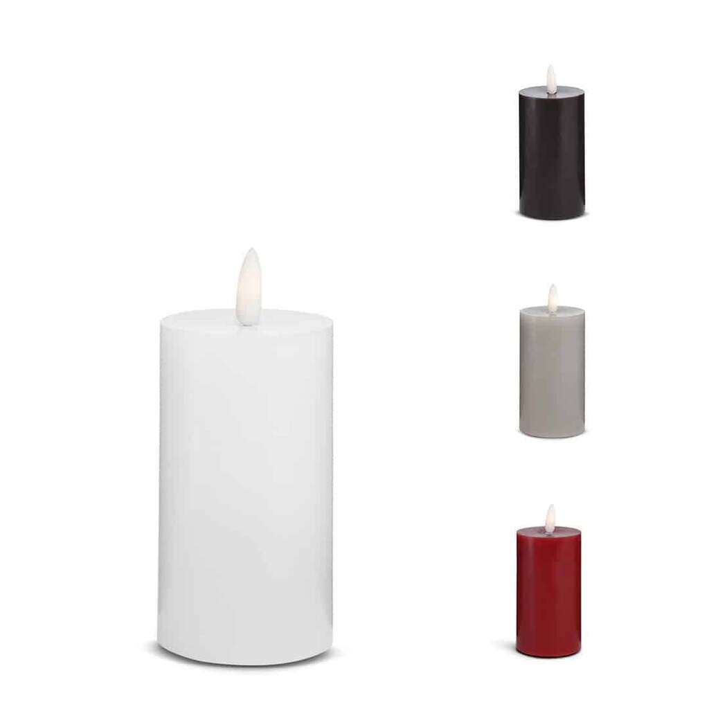 LED Stearinlys - 1 stk. - ø5 x 12,5 cm - m/3D flamme - (flere farver) - Hvid