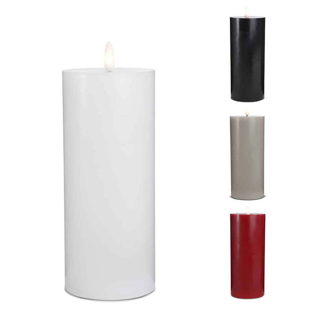 LED Stearinlys -1 stk. - ø7,5 x 20 cm - m/3D flamme - (flere farver) - Hvid