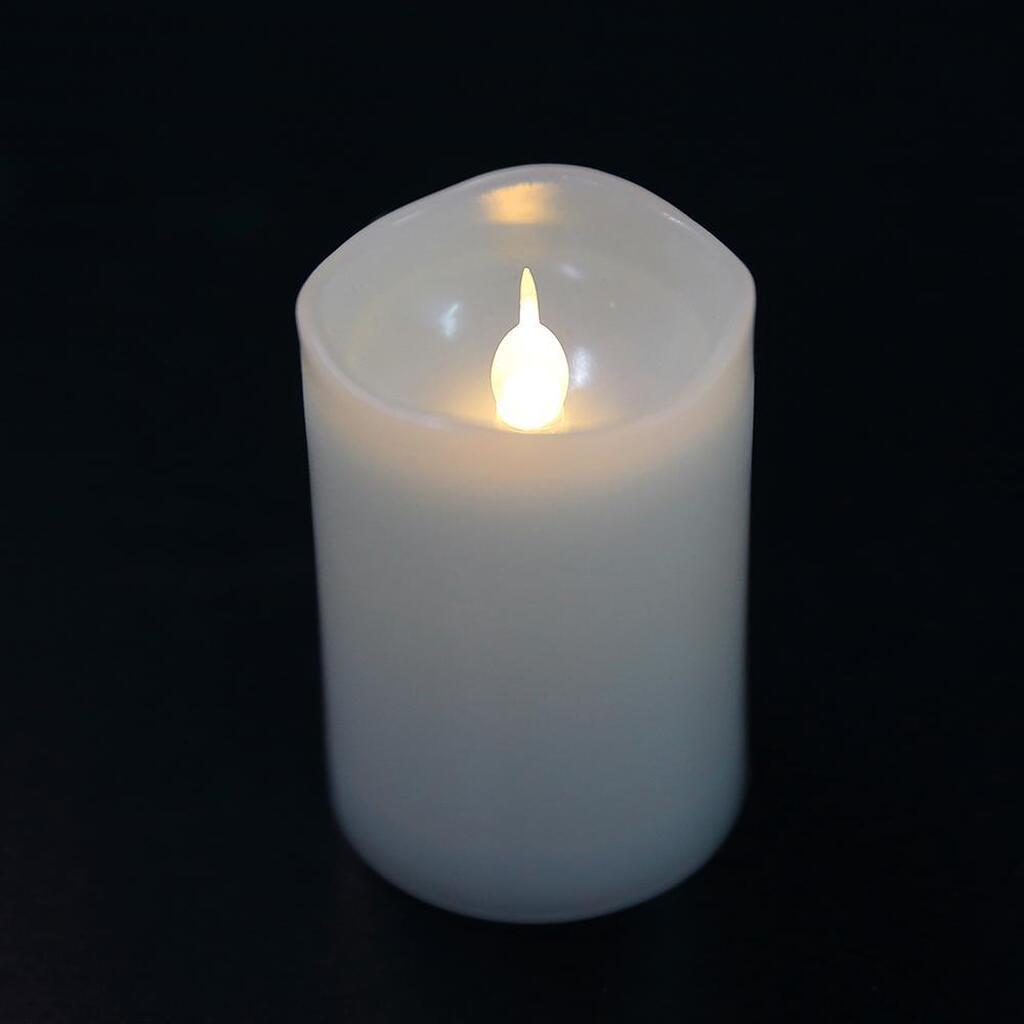 LED bloklys i plastik - 6 stk. - 7,4 cm - m/3D flamme - hvid