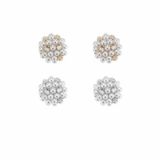 Ørestikker med små perler og sten, guld eller sølv - Guld