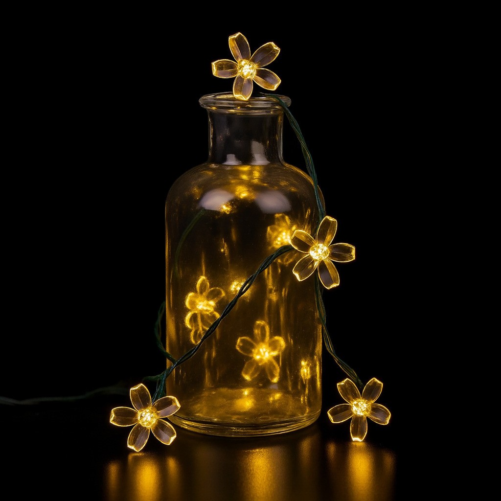 Dekorativ LED-lyskæde 2 meter m/30 Blomster - Soldrevet -