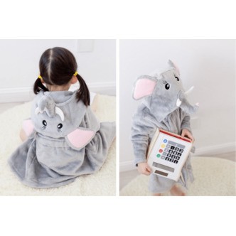 Badekåbe/morgenkåbe til børn m/hætte - flere søde dyremodeller - Elefant / 120 cm.