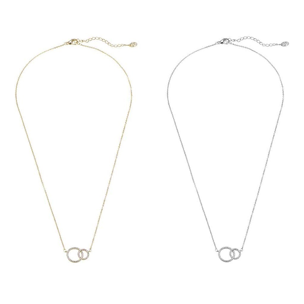 Halskæde, guld- eller sølvfarvet, 2 ringe vedhæng, justerbar - Guld