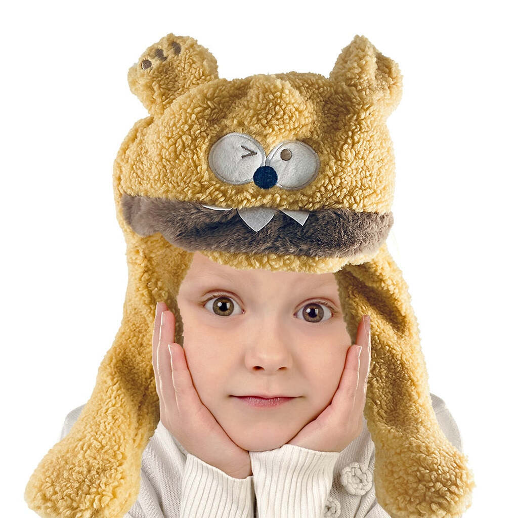 Sød pelsdyrhue med dansende ører - Gylden-brun eller rosa - - Gylden brun