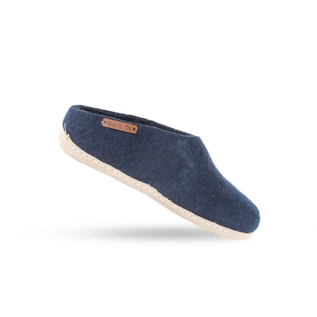 Uldtøffel (100% ren uld) m/sål i skind  - Dansk Design fra SHUS - blaa / 37