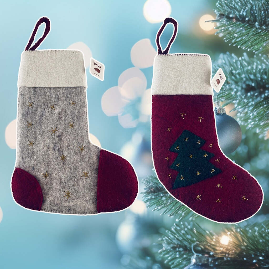 Stor Julesok - Håndlavet - 100% ren uld - Rød