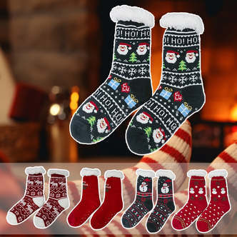 Hyggesokker med julemotiv - flere forskellige print - unisex - - Rød m/juletræ 39-42