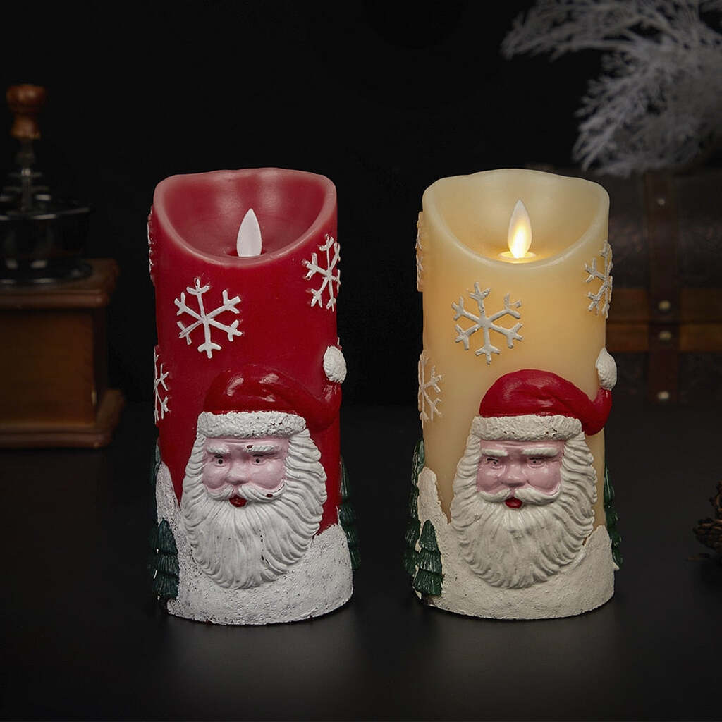 LED Stearinlys Julemotiv - Ø9 x 18 cm - (rød eller hvid) - Hvid