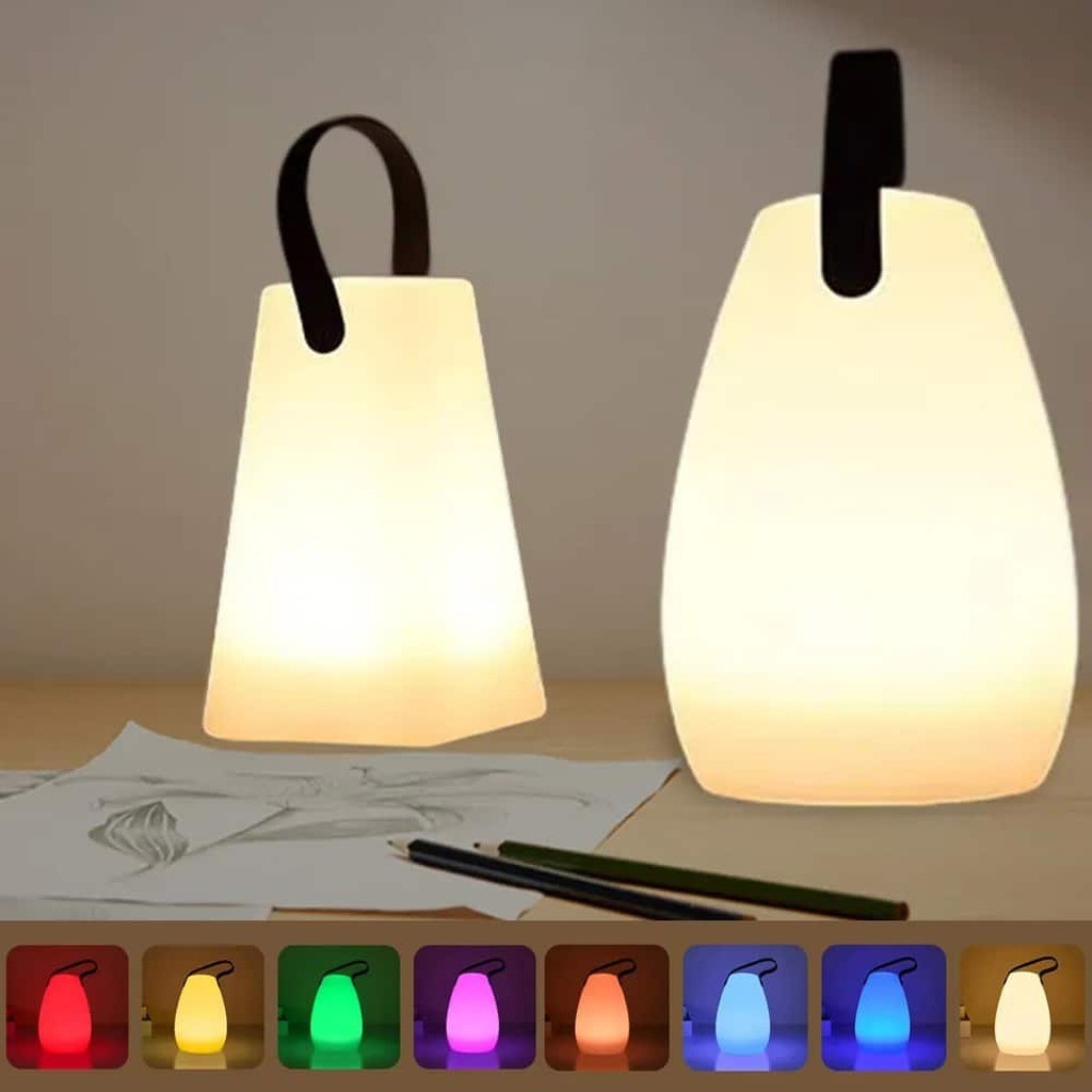 Bordlampe LED med hank - firkantet eller oval - RGB farveskift - - firkantet
